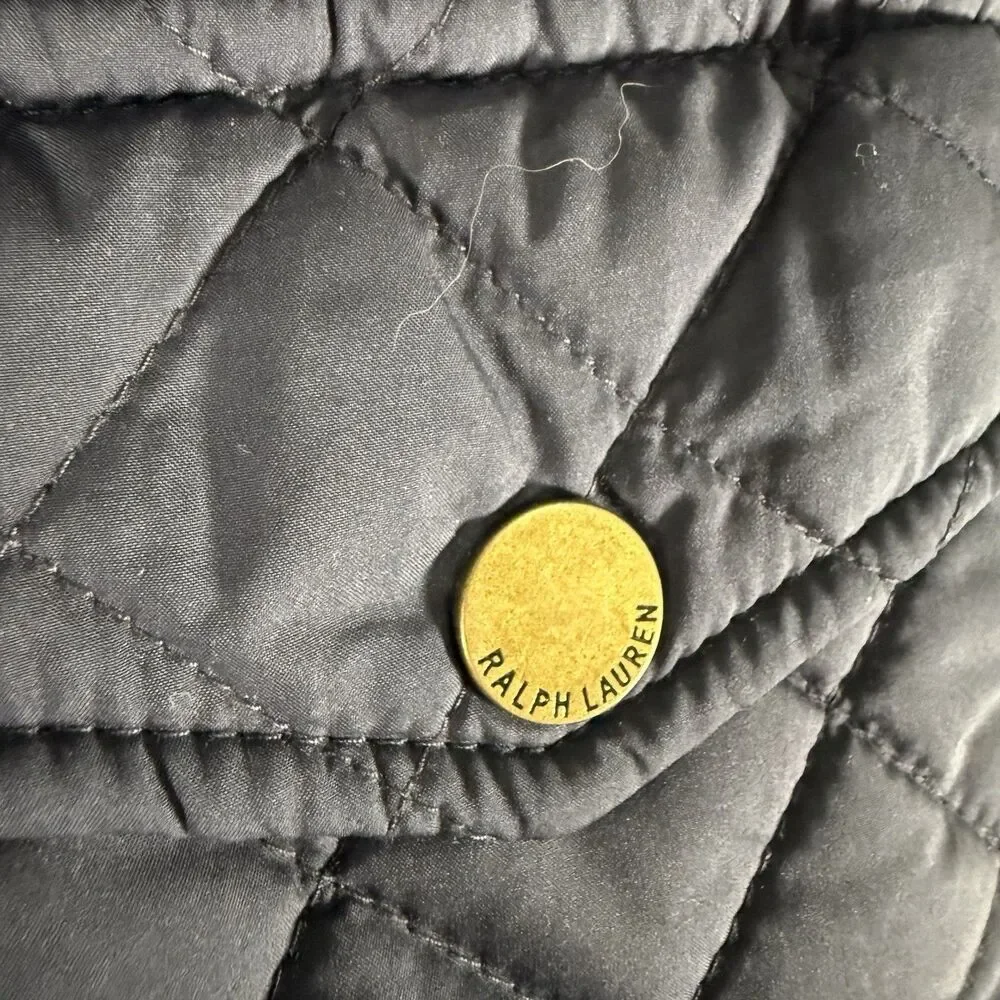 Ralph Lauren Jacket Girls Large 12-14 Black Snap Front Light Puffer Pockets